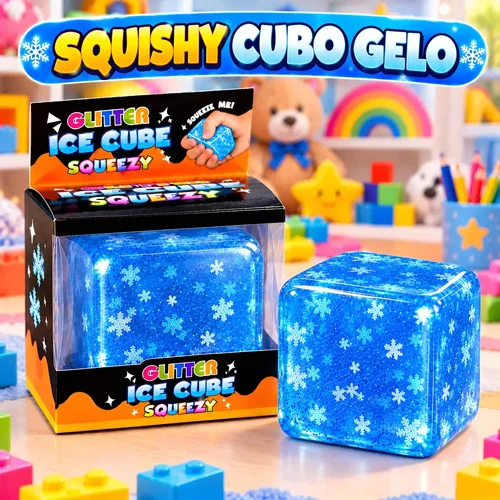 Squishy Cubo Gelo Ice Cube Brinquedo Apertar Sensorial Macio Azul