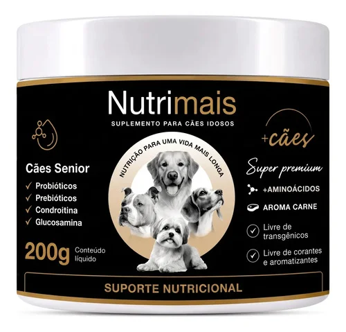 Suplemento Cães Adultos e Idosos Pelo Energia Disposição Articulação Nutrimais 200g