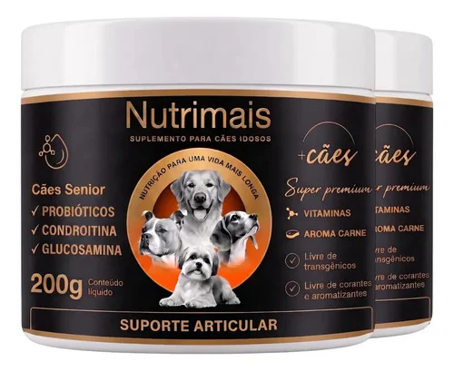 Suplemento Cães Cachorros Adultos e Idosos Nutrimais Pele e Pelo Condroitina e Glucosamina Suporte Articular 400g