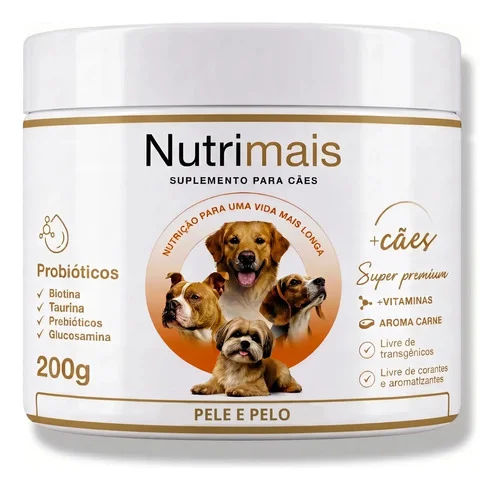 Suplemento Cães Nutrimais Pele e Pelo Probióticos Cachorros Todas as Raças e Idades 200g