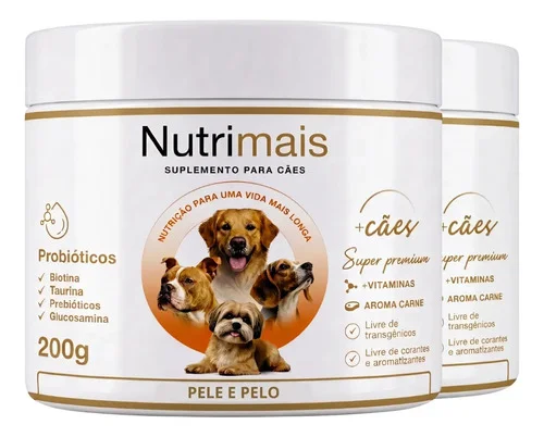 Suplemento Cães Nutrimais Pele e Pelo Probióticos Cachorros Todas as Raças e Idades 400g