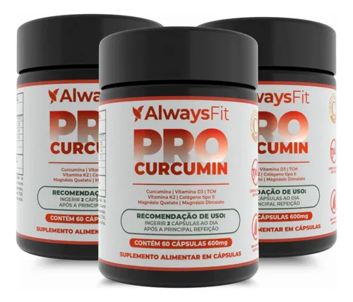 Suplemento em cápsula Always Fit Curcumina Sem sabor 3 kits de 60 un
