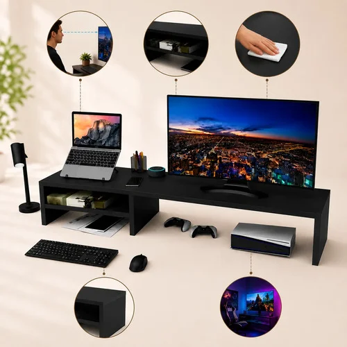 Suporte Monitor Preto Pc Gamer Base Informática Prateleira Preto