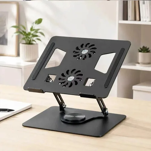 Suporte para Notebook Ajustável com Cooler e Rotação 360°, em Alumínio, para Laptops de 11" a 17,3"