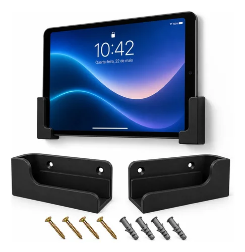 Suporte Parede Tablet Universal C/ Parafusos Buchas Aleta Preto