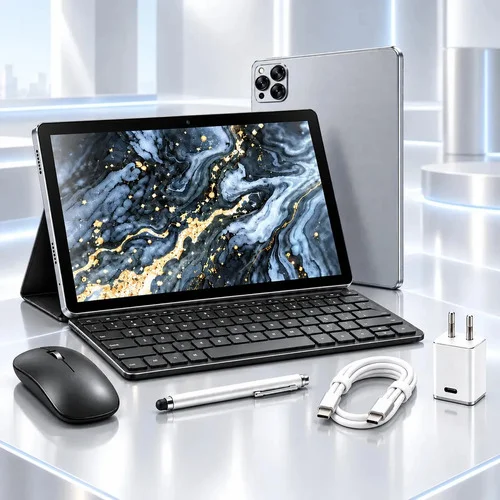 Tablet 10,1 Polegadas 128GB Com Teclado Mouse E Caneta Touch Prata Estudo Trabalho Popsy