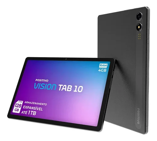 Tablet Positivo Vision Tab 10 4GB Ram 128GB Armazenamento, Octa-Core 13MP + Selfie 5MP Bateria 6000mAh, Tela 10.1 HD, Wi-Fi AC E 4G Full Lamination - Preto