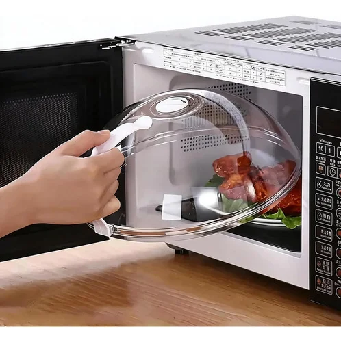 Tampa Microondas Com Alça Protetora Alimento Anti Respingo Transparente