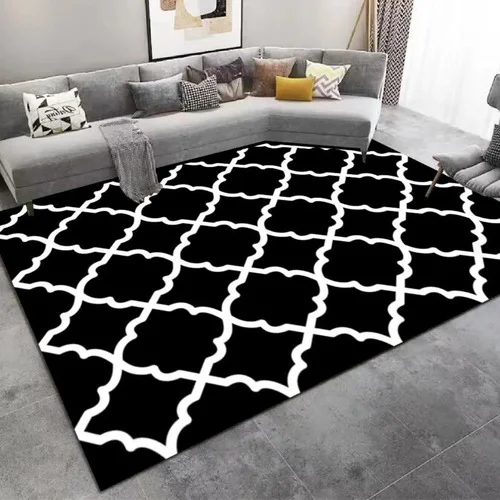 Tapete 2,00x1,40 Belga Antiderrapante Moderno Sala E Quarto Luxo Fácil De Limpar Cores Cor Preto Geométrico Desenho Do Tecido Casa Laura Enxovais Emborrachado Tapete Médio Para Sala