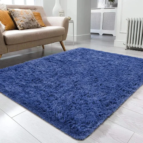 Tapete 2,00x1,50 Peludo Felpudo Para Sala e Quarto Cores Cor Azul Bic Desenho Do Tecido Pelo Alto Casa Laura Enxovais Tapete Médio Para Sala 2x1,5m, Antiderrapante e Lavável - Azul Bic