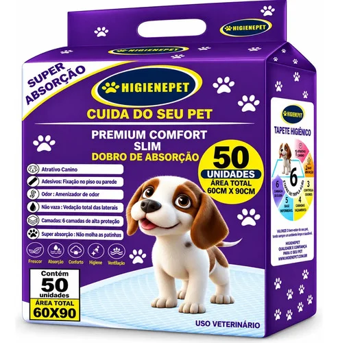 Tapete Higiênico 60x90cm 50 Unidades Premium Comfort Higienepet
