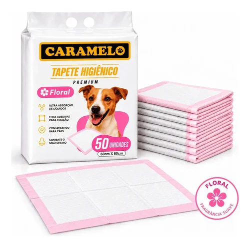 Tapete Higiênico Caramelo Para Cachorro - Floral 60x60 50 Unidades