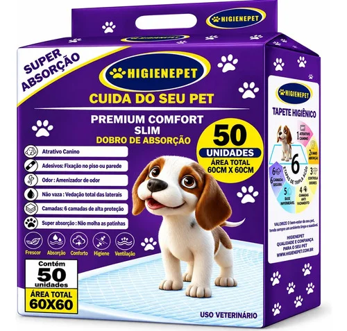 Tapete Higiênico P/Cães 60x60cm 50 Unidades Premium Higienepet