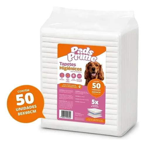 Tapete Higiênico Pet Cachorro Cães Pads Prime 80x60 50un Branco