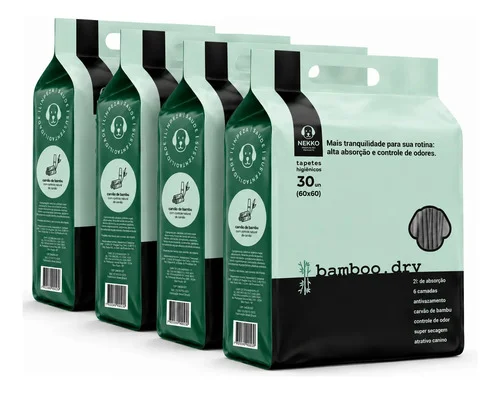 Tapete Higiênico Premium Cachorro 60x60 Bamboo.dry Nekko 4 Pacotes 120 Tapetes