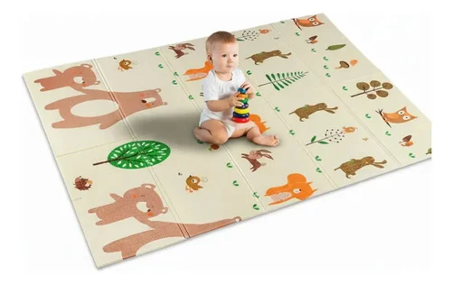Tapete Infantil Emborrachado Sensorial Dobrável Dupla Face Educativo Safari I Love Baby