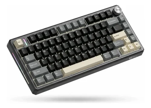 Teclado Mecânico Gamer Sem Fio 75% 2.4g/bluetooth Qwerty Rgb Preto Inglês Uk