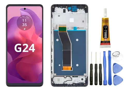 Tela Frontal Para Moto G24 Vivid Oled Com Aro  Chaves Cola Preto