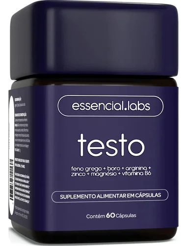 TESTO ESSENCIAL - Fórmula Exclusiva com Feno Grego + Boro + Arginina + ZMA + Vitamina B6 - 60 cápsulas