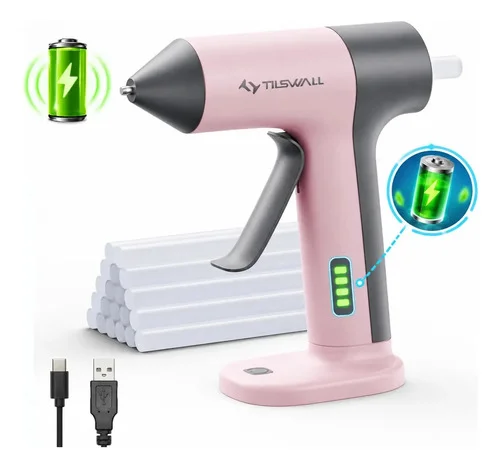 Tilswall Pistola de cola quente sem fio bateria 2000mAh, pré-aquecimento rápido 30s, desligamento automático 5min, bico anti-gotejamento. Acompanha 20 bastões de cola para artesanatos e reparos