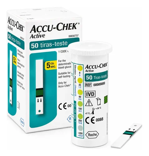 Tiras Teste Glicemia 50 Unidades Accu-chek Active Original Branco