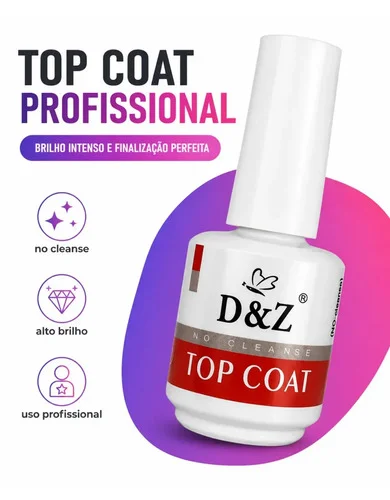 Top Coat D&Z 15ml Finalizador Branquinho do Poder Brilho Vitrificado e Proteção para Unhas Profissionais