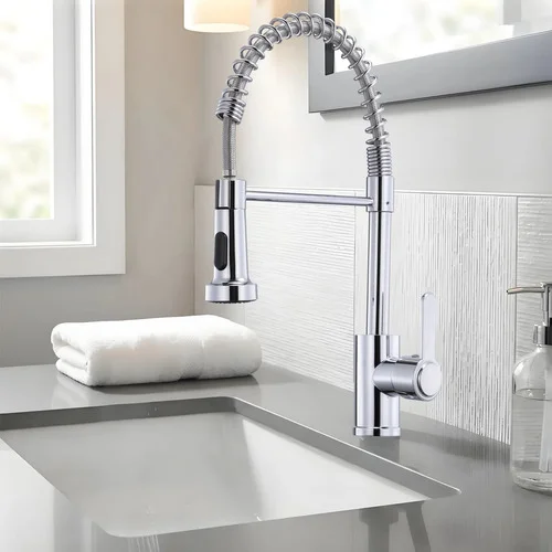 Torneira Cozinha Gourmet Monocomando Flexível Com Mola Luxo Prateado Mesa