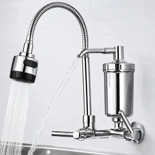Torneira Gourmet Luxo Com Filtro Puficador Flexível Cozinha Parede 2 Jatos Cor Cromada - Marca Camperluz