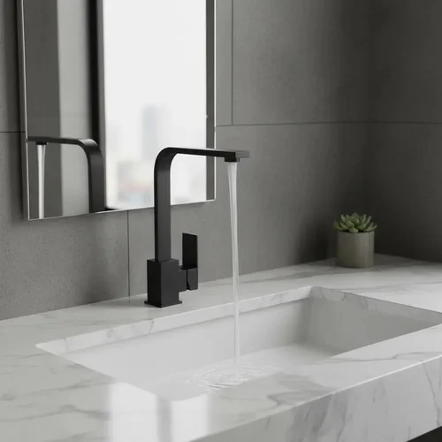 Torneira Gourmet Pia Banheiro Bancada Lavabo Quadrit Preta Preto Fosco