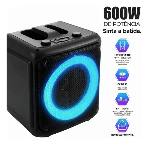 Torre De Som Bluetooth Rgb Festa Caixa De Som Portátil Tws Preto 5v