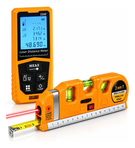 Trena A Laser Digital Profissional 50m + Nivel Laser 3 Modos