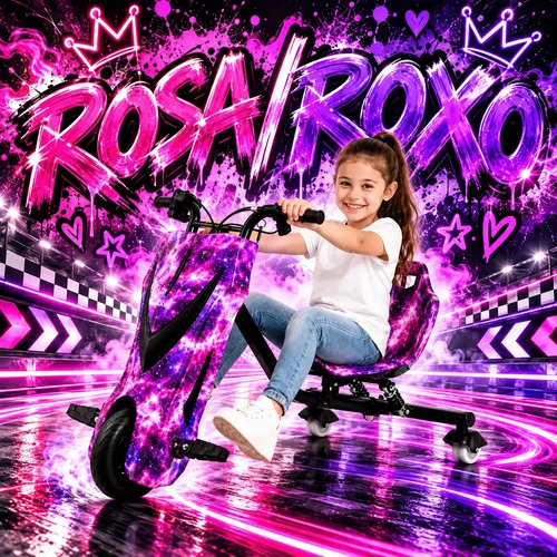Triciclo Eletrico Drift Grande 350w 36v Suporta 90kg +brinde Rosa/roxo Estrelado