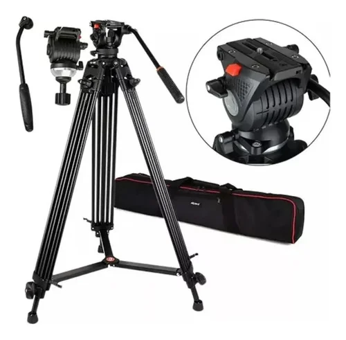 Tripé Nt-777 Profissional 180cm Cabeça Hidráulica Câmera Bag Preto