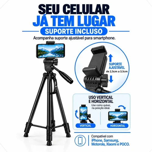 Tripé Profissional Meeky 140cm para Celular e Câmera DSLR com Cabeça Hidráulica 360°, Alumínio, Suporte Universal e Nível – Preto