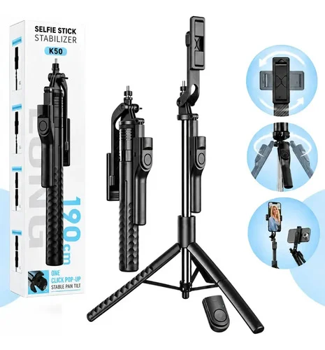 Tripé Selfie 1,90m Com Controle Bluetooth Suporte Ajustável Celular Foto Vídeo Portátil - Multicontrol