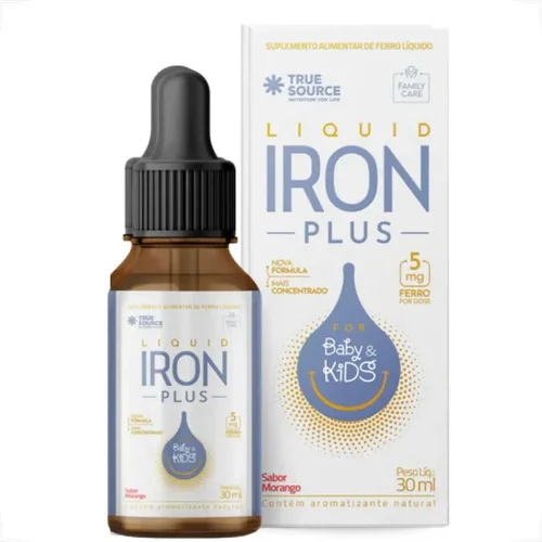 True Source Iron Plus 30ml Ferro Líquido Sabor Morango Moran Morango