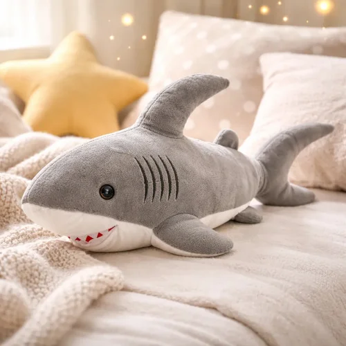 Tubarão De Pelúcia 45cm Extra Soft Decoração Infantil Cinza