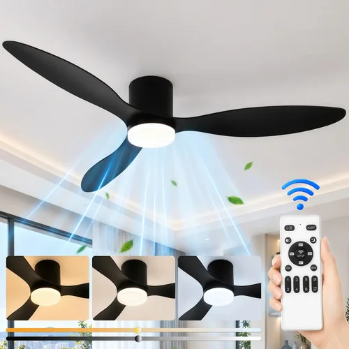Ventilador De Teto 42'' Silencioso Com Lâmpada Controle 3pás