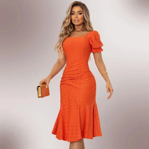 Vestido Delicado Rendado Moda Social Fashion Com Elastano