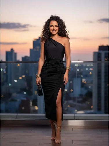 Vestido Feminino Midi Drapeado Com Fenda Uma Manga Elegante Preto 40 A 42