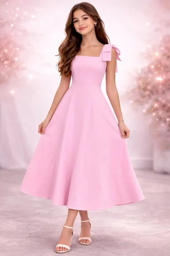 Vestido Infantil Juvenil Festa Moda Evangélico Verão Laço Rosa Liso 14