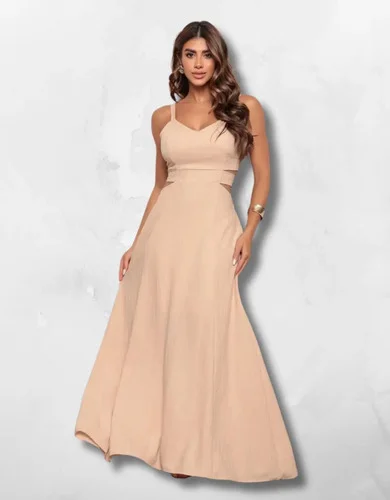 Vestido Longo Festa Confortável Caimento Solto Bege Unico 38-44