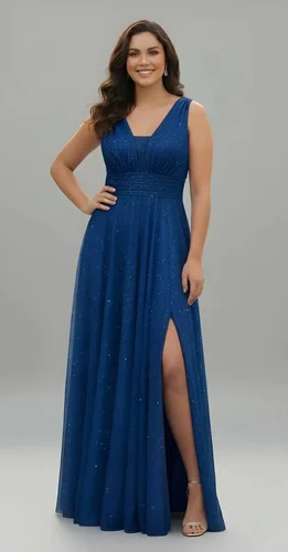 Vestido Longo Para Festa Com Fenda Madrinha Tule Brilho