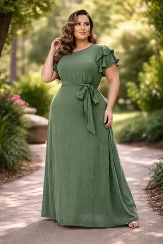 Vestido Plus Size Longo Festa Manga Soltinho Elegante Liso