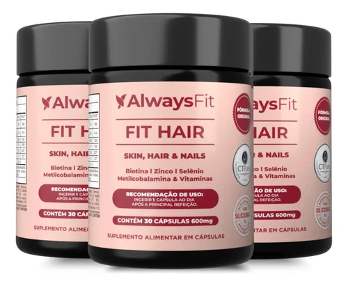 Vitamina Always Fit Fit Hair para Cabelo e Unhas, em Cápsula, Kit com 3 Potes de 30 Cápsulas