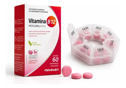 Vitamina B12 Metilcobalamina Mastigável Maxinutri 60 Comp Frutas Vermelhas