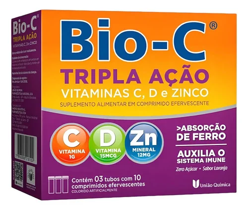 Vitamina C Efervescente União Química Bio-C Tripla Ação c/30 Comprimidos