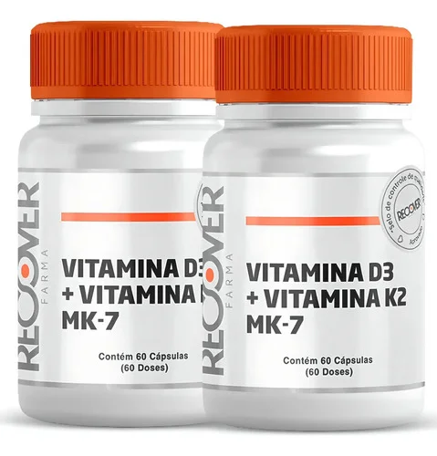 Vitamina D3 e Vitamina K2 Mk-7 Recover Farma Saúde em cápsula Sem sabor 2 kits de 60 un
