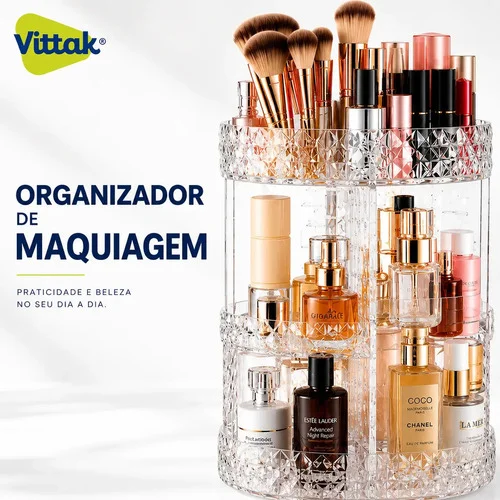 Vittak Organizador Maquiagem Cosméticos Batom Acrílico Giratório 360º Ajustável