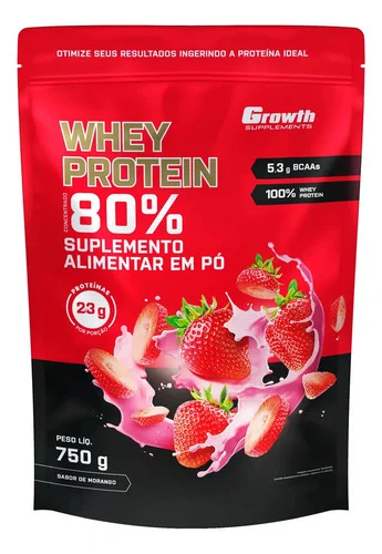 Whey Concentrado 750g Growth Supplements - Variados Sabores Morango